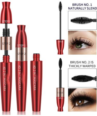 HONGJIANV 4D Lengthening Curling Mascara 4D Black Waterproof Silk Fiber Lash Mascara 2 in1 5x Longer Waterproof Mascara 2 In 1 Black Mascara Double Headed 2 Effect (1PC) - Buy Online on GoSupps.com
