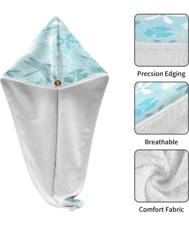 Dragonfly Pattern Dry Hair Cap & Quick Drying Towel Set | Super Absorbent & Comfortable | 2 Piece with Button Headband - Buy Online on GoSupps.com