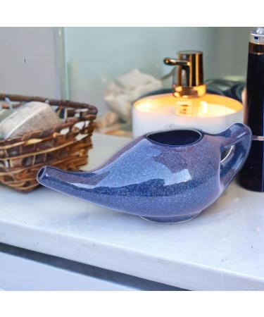 Premium Handmade Ceramic Neti Pot for Nasal Cleansing - Elegant Blue Gradient Color + 10 Sachet Neti Salt - 225 Ml Capacity - Buy Online on GoSupps.com