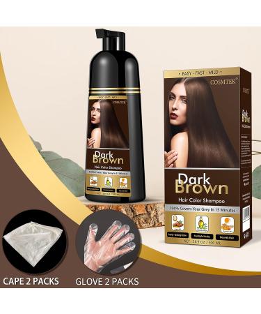 COSMTEK Dark Brown Hair Dye Shampoo 500ml - Permanent 3-in-1 Instant Color for Men & Women - Lasts 30 Days - Ammonia-Free Formula with Natural Herbal Ingredients - Buy Online on GoSupps.com