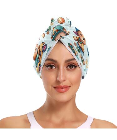 Cartoon Character Hair Towel 2 Pack Super Absorbent Hair Drying Towel Quick Dry Hair Turbans Head Towel with Button Twisty Wrap for Women Girls
