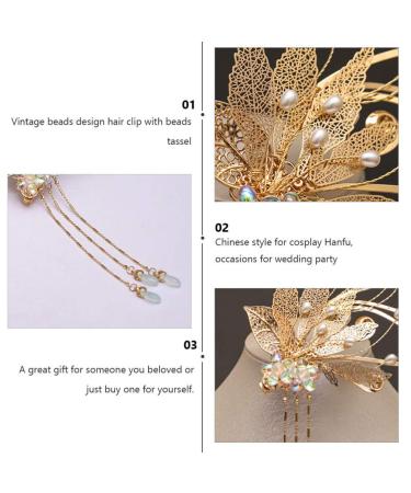 Minkissy Chinese Tassel Hair Fork - Vintage Japanese Style Hairpin with Leaves and Pearls for Women and Girls | Christmas Cosplay Hanfu Accessory - Buy Online on GoSupps.com