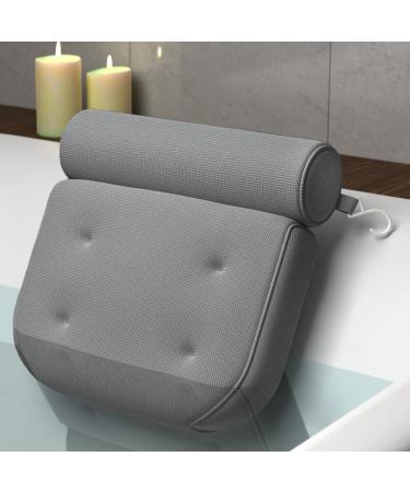 Comfortable Bathtub Pillow For Tub, Bath Pillow For Neck & Back Support With Strong Suction Cups & Hook, Soft Spa Cushion For Luxurious Bathing, Hot Tub Pillow Made With Soft Mesh, Great Gift For Wife Grey