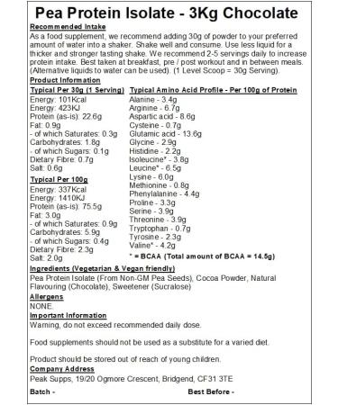 Chocolate Butterscotch Pea Protein Isolate Powder - 3kg | Vegan, Gluten Free, Dairy Free | Plant Based Protein Supplement - Buy Online on GoSupps.com