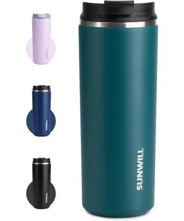 SUNWILL Coffee Cup Travel Mug, Thermal Mug with Leakproof Lid, 470ml Insulated Coffee Flask, Stainless Steel, Cupholder Friendly, Peacock Blue - Buy Online on GoSupps.com