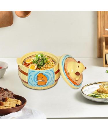 Ioensy Capybara Ceramic Ramen Bowl Noodles Bowl Multifunctional Premium with Lid Cover Porridge Bowl for Home Birthday Gift Gift - Buy Online on GoSupps.com