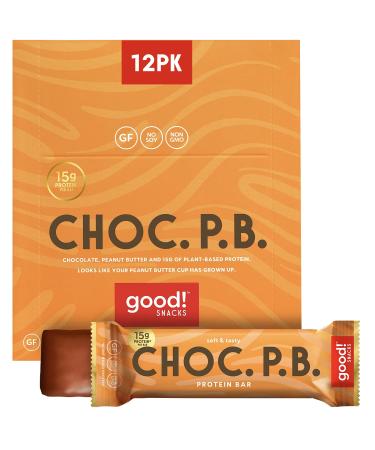 good! Snacks Vegan Protein Bars, Chocolate Peanut Butter Bar, Gluten-Free, Plant Based, Low Sugar, High Protein Meal Replacement Bar, Guilt-Free & Nutritious Healthy Snacks for Energy, 15g Protein, Kosher, Soy Free, Non Da…