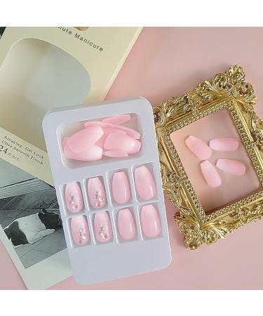 Pink Gradient Rhinestone Press on Nails - 24 Pcs Medium Coffin Shape | Glitter Powder & Rhinestone Designs | False Nails for Women and Girls - Buy Online on GoSupps.com