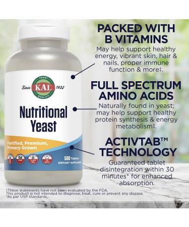 KAL Nutritional Yeast 500 Tablets - High Potency Vegan Source of B Vitamins - Buy Online on GoSupps.com