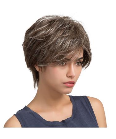 TOPWIAD Women s Beautiful Fluffy Mixed Color Short Human Hair Wig - Soft Natural Look Real Hair Blend - Buy Online on GoSupps.com