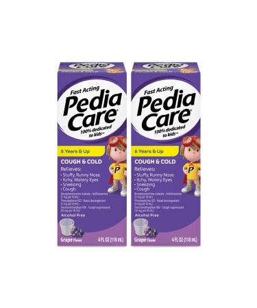PediaCare Fast Acting Children's Multi-Symptom Cough & Cold Liquid Medicine for Cough Sneezing Stuffy & Runny Nose Itchy Watery Eyes Alcohol-Free Ages 6+ Grape Flavor 4 fl oz (2 Pack)