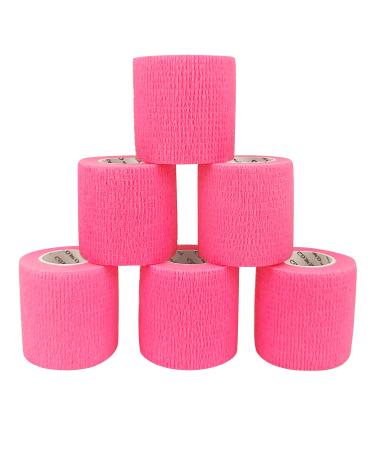 COMOmed Self Adherent Cohesive Bandage 2x5 Yards First Aid Bandages Stretch Sport Athletic Wrap Vet Tape for Wrist Ankle Sprain and Swelling Hot Pink(6 Rolls) 6 Count (Pack of 1) Pink