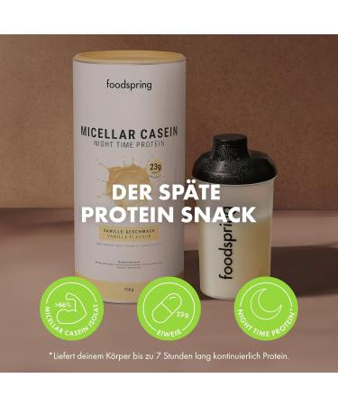 Foodspring Micellar Casein Protein Powder - 23g Sugar-Free Nighttime Shake for Muscle Growth & Recovery (750g | Vanilla) - Buy Online on GoSupps.com