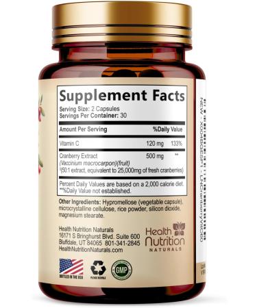 Cranberry Pills Supplement 25 000mg - Fresh Cranberry Equivalent Powder Extract with Vitamins C & E - Urinary Tract Health Support Cran Berry Fruit Sugar Free Formula Bottled in USA - 60 Capsules 60 Count (Pack of 1) - Buy Online on GoSupps.com