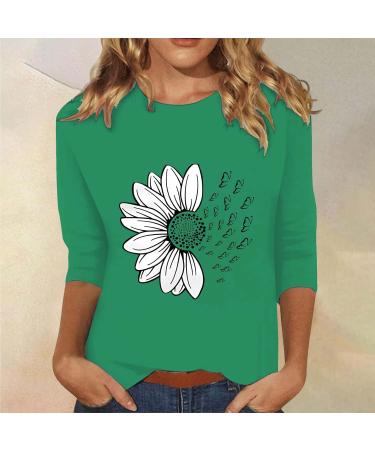 Shop Bijerou Women's Elegant Sunflower Print Cotton Shirt - 3/4 Sleeves Perfect for Training & Styling with White Jeans | International Shipping - Buy Online on GoSupps.com