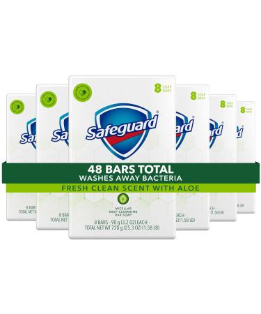 Safeguard Deodorant Bar Soap Washes Away Bacteria White with Touch of Aloe 3.2 Oz Bars (Pack of 6 total of 48 Bars)