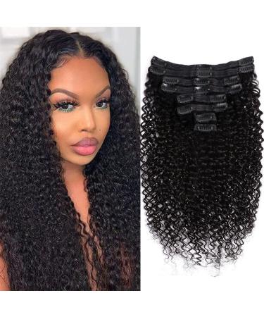 Graww Curly Clip in Hair Extensions for Black Women 8Pcs 18Clips Brazilian Remy Hair 3C 4A Kinky Curly Real Human Hair Extensions 120g/Set Natural Black (16Inch Curly) 16 Inch 1B Curly