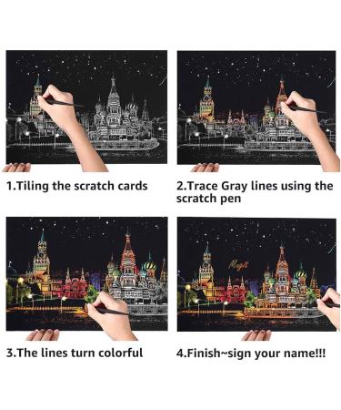 Rainbow Scratch Paper Sketch Pads - DIY Night View Scratchboard for Adults & Teens - Creative Gift Set with 2 Packs, Pen, and Clean Brush - 16 x 11.2 - Paris/Louvre - Buy Online on GoSupps.com