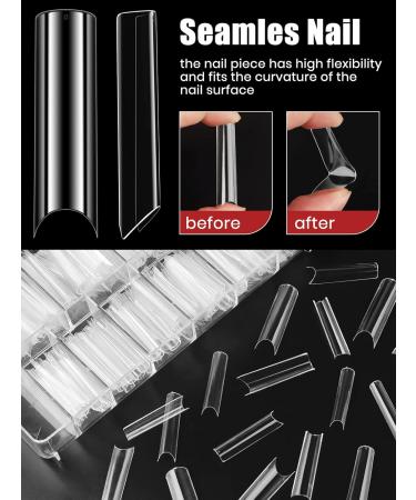 Kalolary Clear Extra Long C Curved False Nail Tips 400p Extra Long Nail Tips C/U Curve Half Cover False Nails French False Nail Tips with Box - Buy Online on GoSupps.com