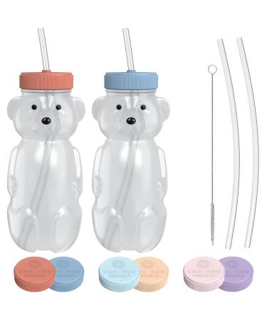 Honey Bear Straw Cup 2-pack with Travel Lid 8oz straw bear cup for babies improved lid design Honeybear baby cup straw Honey bear bottle cup Straw learning therapy cup (BlueberryPie/Firetruck) Blueberry Pie/Firetruc...