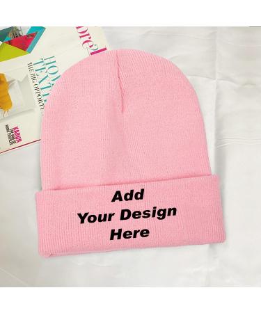 Custom Pink Beanie Hat with Personalized Text, Photo & Logo | Knit Cuffed Beanie for Men Women | One Size - Buy Online on GoSupps.com