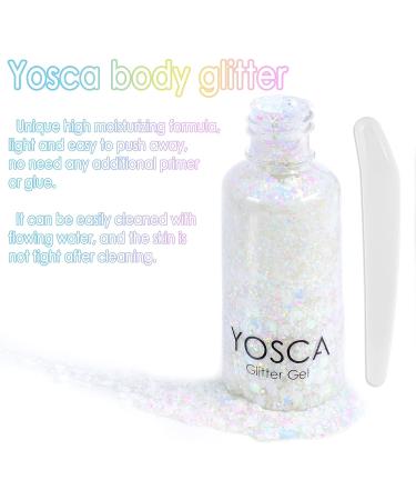 Yosca Holographic Body Glitter Gel 30ML - Mermaid Sequins Chunky Powder for Women, Hair, Festival Makeup - Pearl - Buy Online on GoSupps.com