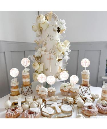 36Pcs Boho Pink Apricot Floral God Bless Baptism Cupcake Toppers for Girls First Holy Communion A Child of God Religious Christian Cross Baby Shower Birthday Party Decorations - Buy Online on GoSupps.com