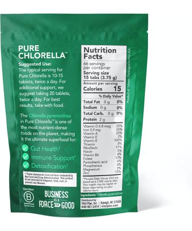 Vital Plan Pure Chlorella Tablets | Sun Grown Chlorella Pyrenoidosa Supplement by Dr. Bill Rawls | Organic Chlorella w Broken Cell Wall & Chlorophyll | 1000 Tabs - Buy Online on GoSupps.com
