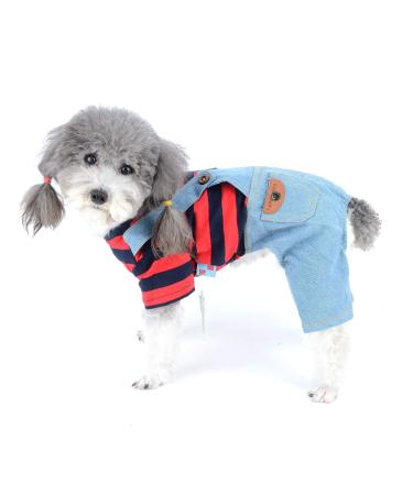 Ranphy striped pet cute jumpsuit girl young dogs clothes pajamas pajama summer shirt cotton cotton denim jacket for chihuahua yorkhire red m m (chest: 40cm back: 30cm) red