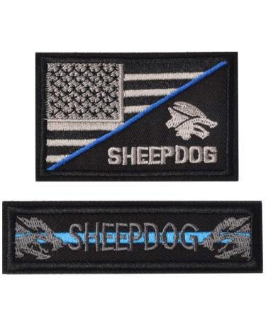 2 Pieces Patches Sheepdog Thin Blue Line, Tactical USA Flag Patch Sheepdog, Thin Blue