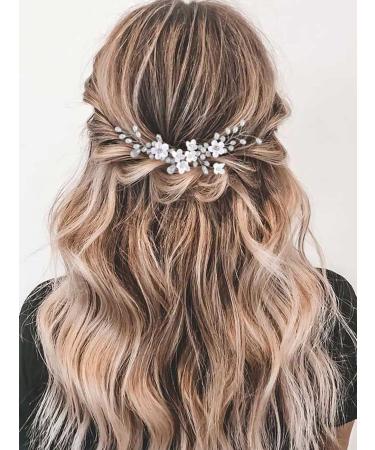 KOMUNJ Silver Bride Headband Crystal Bridal Hair Accessories Crystal Headpieces Flower Headband Bridal Hair Pieces Pearl Hair Accessories for Women and Girls (Silver) - Buy Online on GoSupps.com