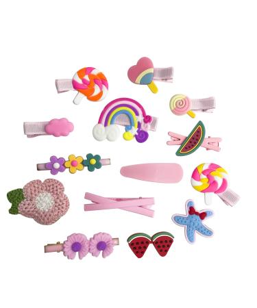 42 Pieces Hair Clips For Girls Cute Snap Clips Toddler Hair Accessories Daisy Flower Hairpins Mixed Patterns Animal Fruit Rainbow Girl Barrettes (#1) CC015
