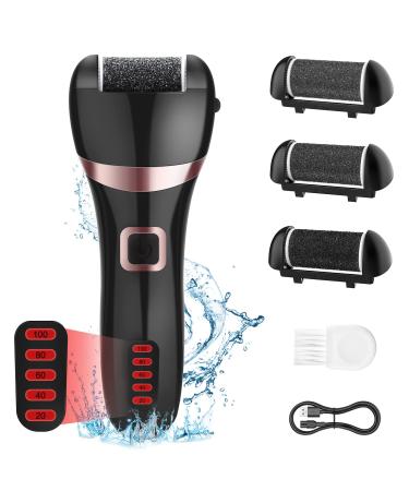 Electric Foot File Callus Remover Wolady Waterproof Feet Hard Skin Remover Rechargeable with 3 Rollers and 2 Speeds Foot Scrubber Scraper Pedicure Kit for Dead Skin Calluses Cracked Heel Black
