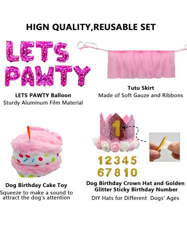 Dog Birthday Party Supplies LMSHOWOWO Dog Birthday Bandana Girl with Dog Birthday Hat Bow Tie Sticky Number Tutu Skirt Outfit LETS PAWTY Balloon Dog Birthday Banner Cake Toy for Dogs Pet (Pink) - Buy Online on GoSupps.com
