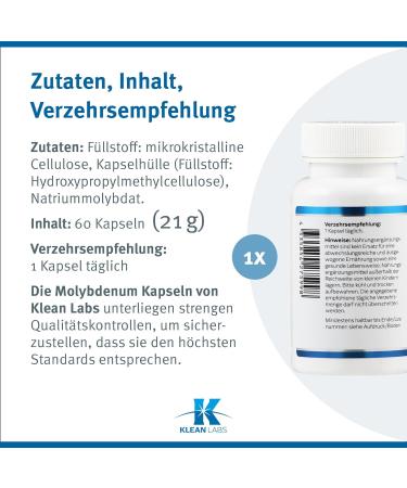 Klean Labs Molybdenum 500mcg - Vegan High-Dose Capsules | Non-GMO Amino Acid Metabolism Support - 60 Count - Buy Online on GoSupps.com