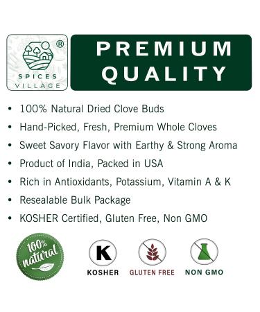 Spices Village Whole Cloves 7 oz - Kosher, All Natural Dried Clove Buds - Gluten Free, Non GMO - Ideal for Food, Tea, Potpourri - KETO Friendly - Resealable Bulk Bag - Buy Online on GoSupps.com