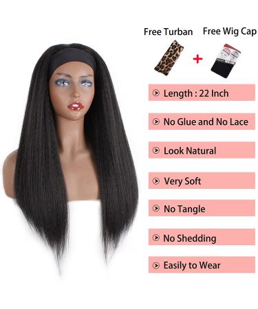 Kachanaa 22 Inch 1B# Kinky Headband Wig for Black Women - Natural Synthetic Yaki Straight Style with Glueless Design - Buy Online on GoSupps.com