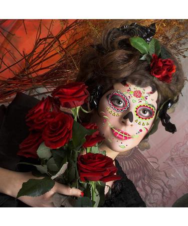 Day of the Dead Glow in The Dark Face Tattoos - 6 Sheets Halloween Makeup Stickers for Men and Women - Buy Online on GoSupps.com