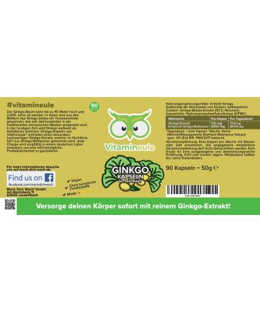 Ginkgo Biloba Capsules 120 mg - High-Dose Vegan Extract for Memory & Concentration - Quality from Germany - 50:1 Ginkgo - No Additives - Vitamine le  - Buy Online on GoSupps.com