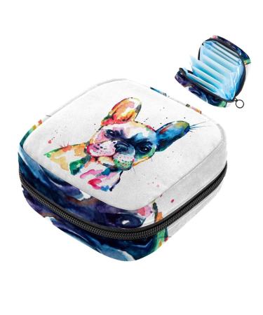 Menstruation pad bag with zipper women's napkin bag tampons collection bags for women and girls (dog French bulldog watercolor illustration)