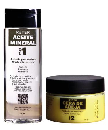 Wood Finish - Kit of Mineral Oil & Bee Wax for Wood Finish - Enhances The Natural Color of The Wood - Wood Polish and Conditioner