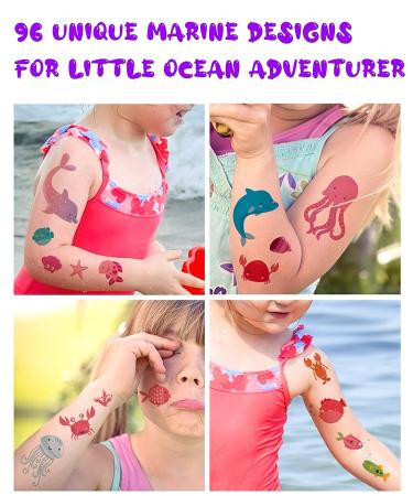Hyttrolly Ocean Adventure Temporary Tattoos for Kids - 96 Unique Marine Life Designs | Waterproof, Long-Lasting, Non-Toxic | Perfect for Underwater-Themed Parties, Birthdays, Favors - 96Pcs - Buy Online on GoSupps.com