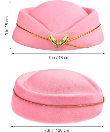 TENDYCOCO Women Stewardess Hat Felt Flight Attendant Air Hostess Hat Cosplay Costume Headwear Accessories for Halloween Party Supplies Pink One Size - Buy Online on GoSupps.com