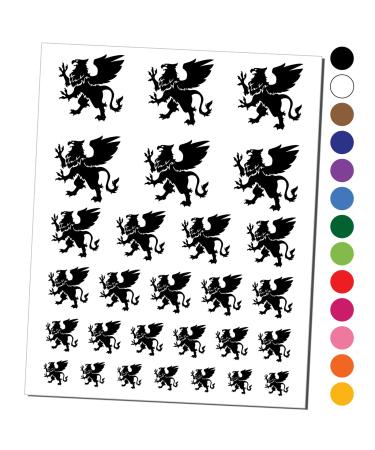 Regal Heraldic Griffin Temporary Tattoo Water Resistant Fake Body Art Set Collection - Black (One Sheet)
