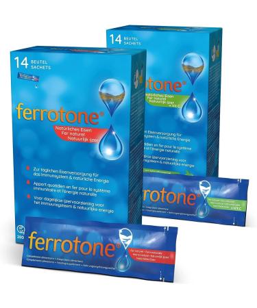 Ferrotone Iron Supplement - Natural Liquid Iron in Water | Easy to Use 14 x 20ml Pack - Buy Online on GoSupps.com