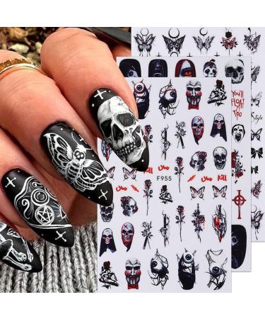 8 Sheets Halloween Nail Art Stickers - 3D Gothic Designs for Women | Skull Snake & Flower Decals | Perfect for Spooky Nail Art - Buy Online on GoSupps.com