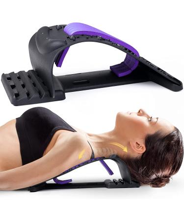 Neck Stretcher for Neck Pain Relief, Neck and Shoulder Relaxer Upper Back Stretcher Device Support Relaxer, Cervical Traction Device for Cervical Spine Alignment Adjustable 4 Height Level (Purple)