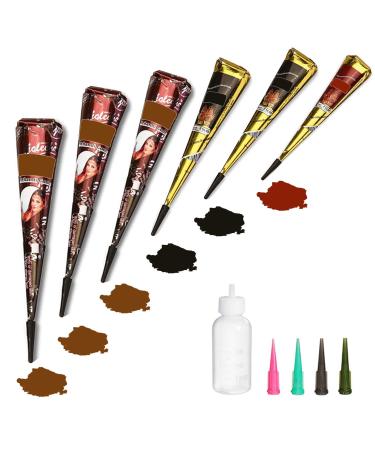 Temporary Tattoos Kit  6Pcs Semi Permanent Tattoo Paste Cones  India Body DIY Art Painting for Women Men Kids  Summer Trend Freehand Plaste with 3 Colors 20Pcs Adhesive Stencil 1Pc Bottle 4Pcs Nozzles