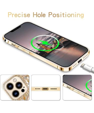 Cavdycidy Designer iPhone 13 Pro Max Mirror Case with Bling Gemstone - Gold Gems | Luxury 3D Glitter Sparkle Diamond Phone Case for Women - Buy Online on GoSupps.com