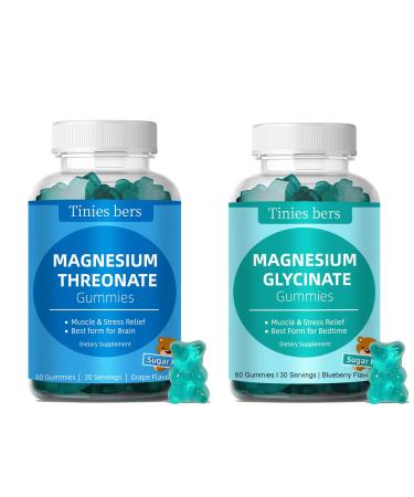 Magnesium Threonate Gummies 500mg and Magnesium Glycinate Gummies 500mg Sugar Free for Adults and Kids Natural Fruits Flavor Vegan Pectin Non-GMO Gulten Free